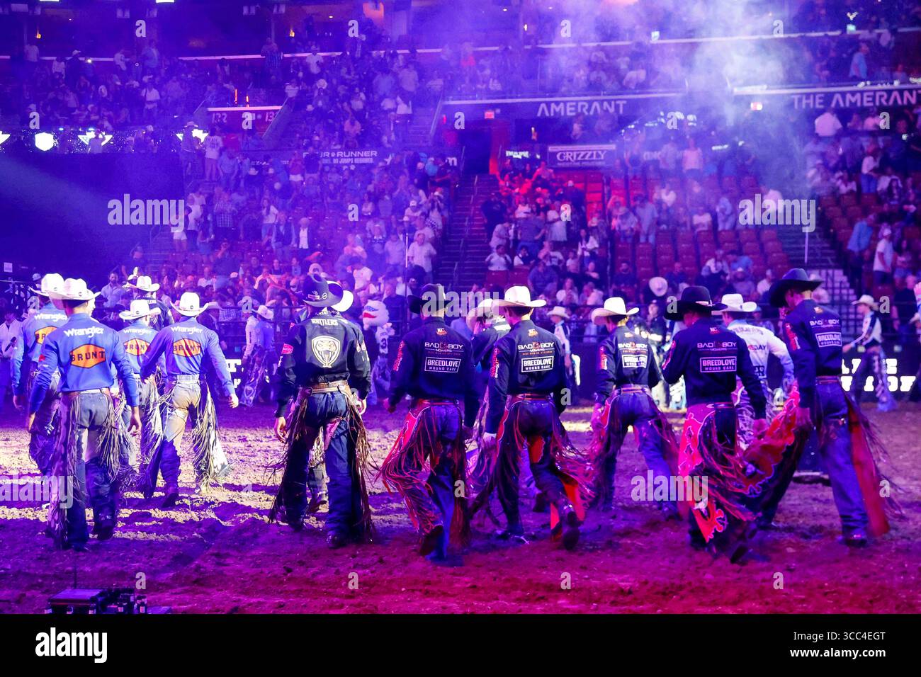 SUNRISE, FL - AUGUST 09: Rodeo riders leave the arena prior to the ...