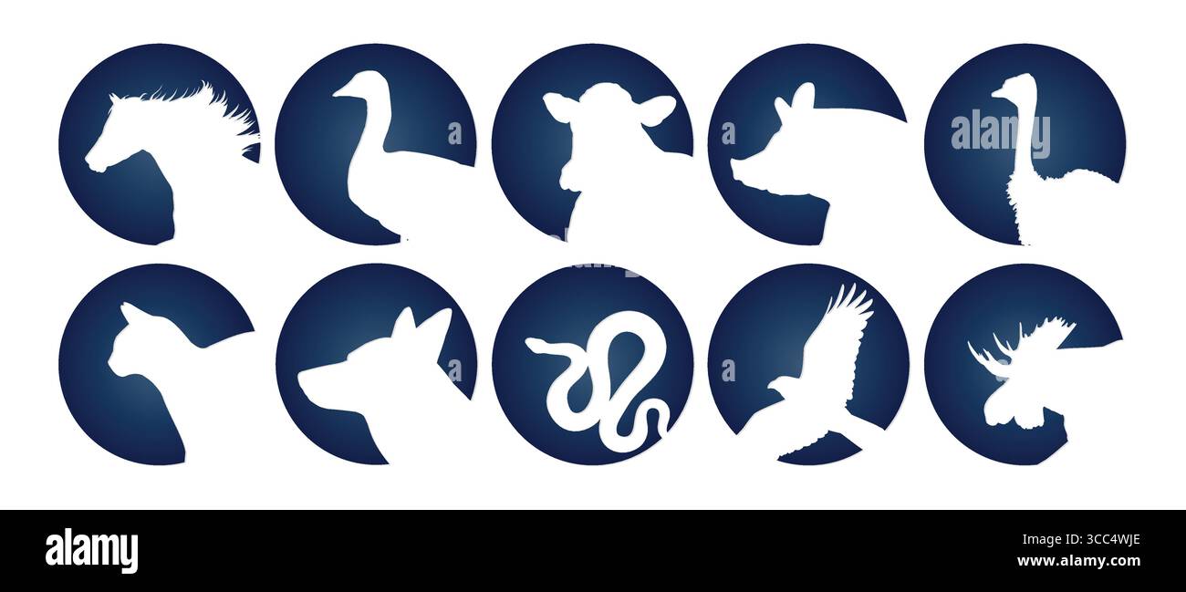 The set of logos with silhouettes animals. Stock Vector
