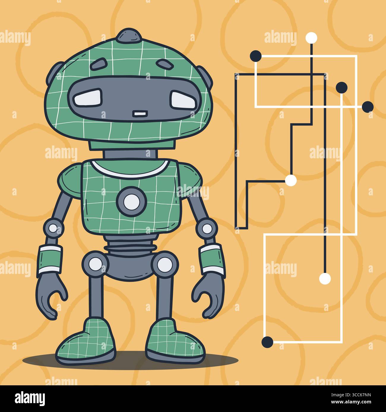 Futuristic Green Robot. Virtual Technology Assistant. Vector illustration. Technology Avatar character for tech support, security, chatbot projects, d Stock Vector