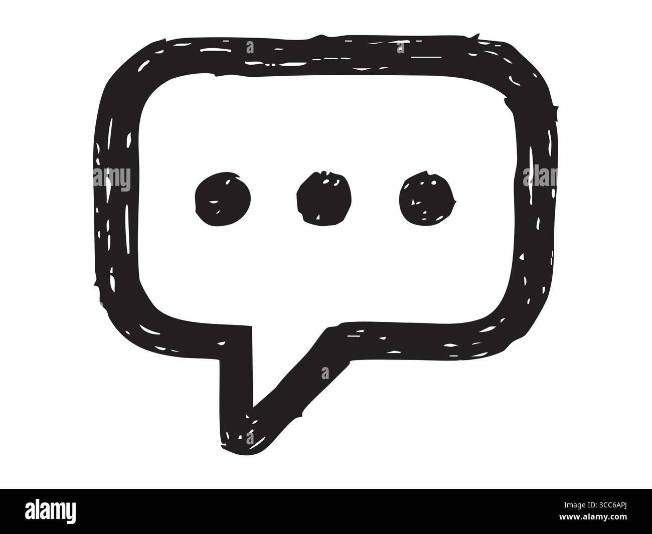 Hand-drawn black speech bubble icon with three dots, illustration on white background. concept of communication, conversation, messaging, dialogue, gr Stock Vector