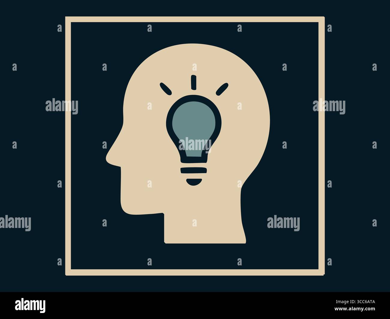 Silhouette of human head with light bulb icon, concept of creativity ...