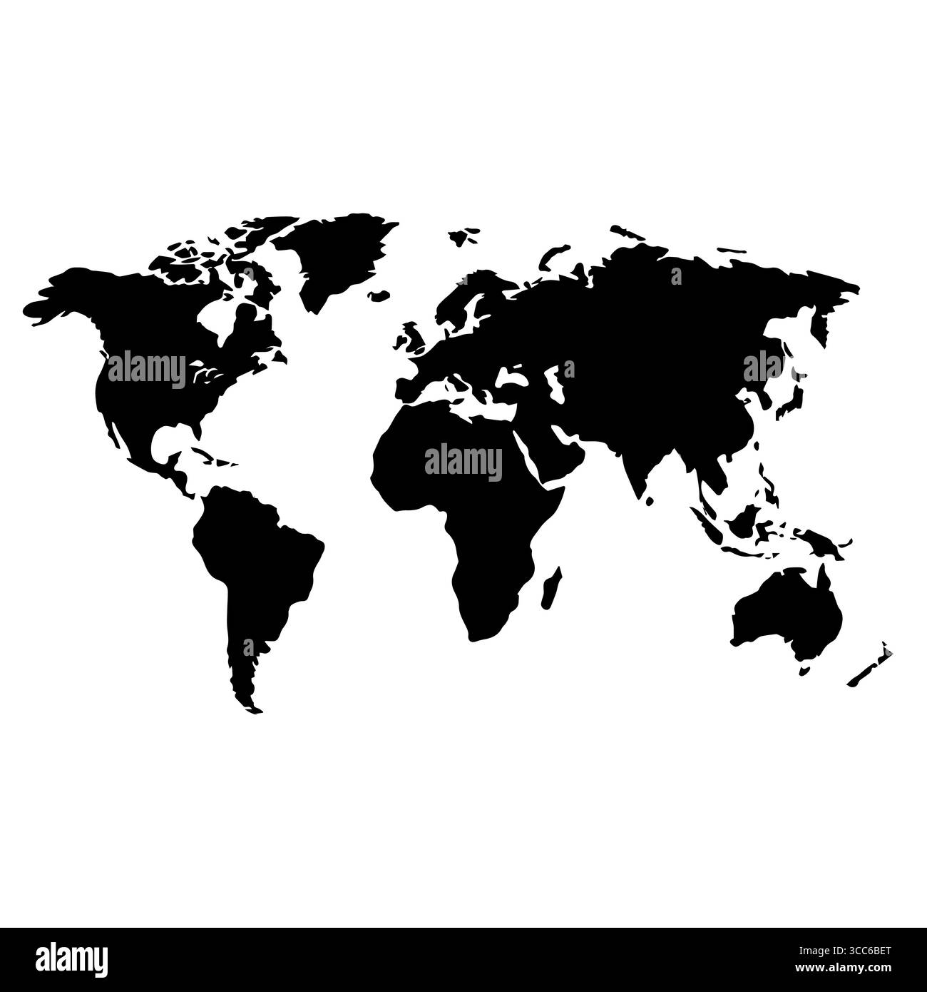 World map on white background silhouette with continents with Divided ...