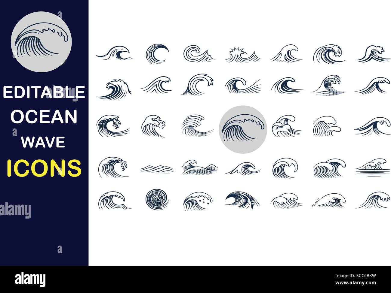 Dynamic ocean wave icons for modern design projects, capturing sea's power and flow Stock Vector