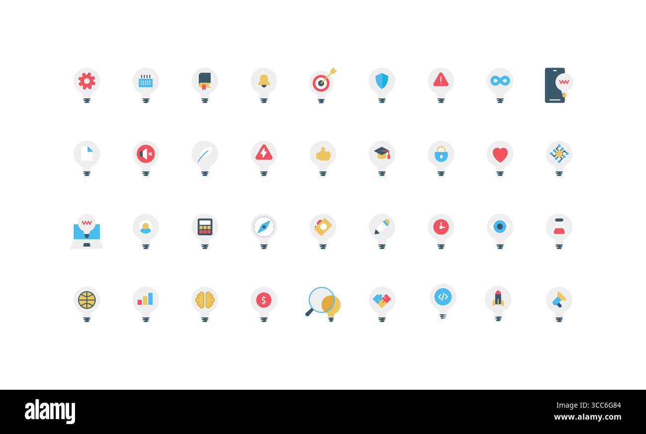 Collection of flat style light bulb icons representing business ...