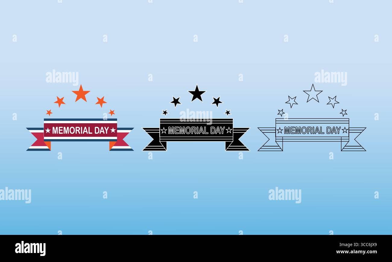 Memorial Day Banners: Stylized Vector Ribbons with Stars in Red & Blue ...