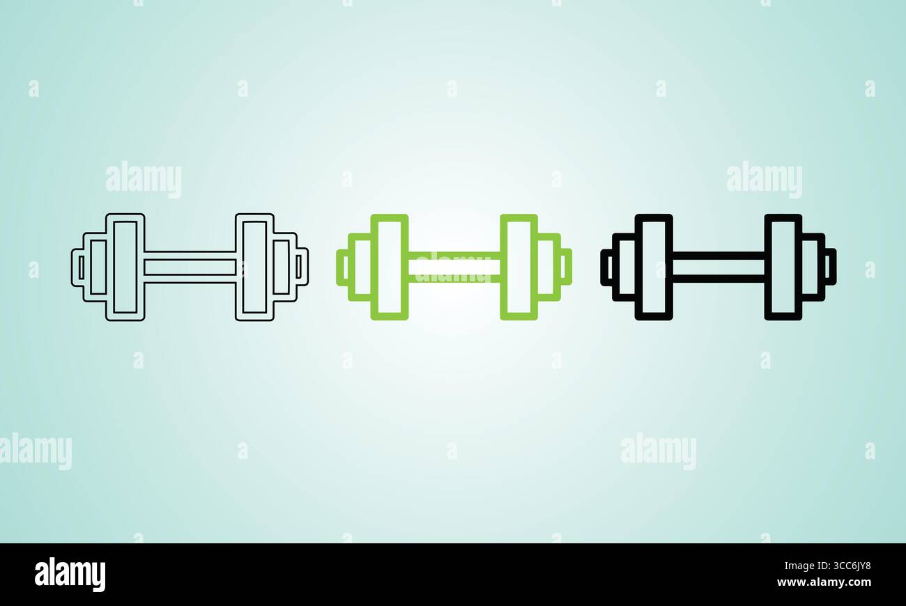Minimalist Dumbbell Icon Illustrations in Different Color Variations Stock Vector