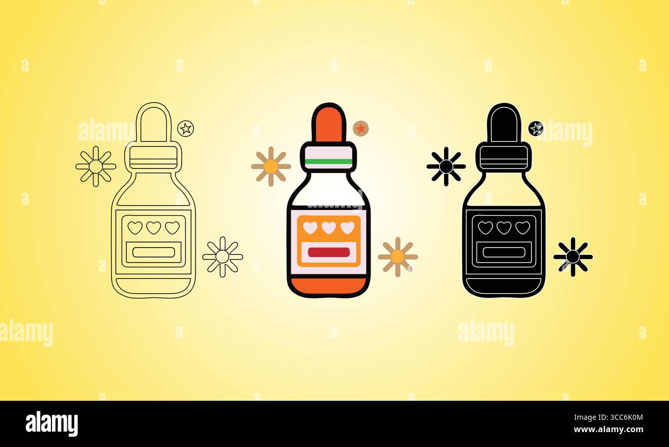 Minimalistic Dropper Bottle Icon Set in Three Design Styles Stock Vector