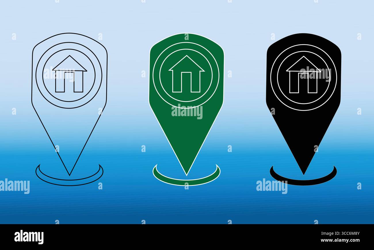 Stylized Real Estate and Navigation Location Pins Stock Vector