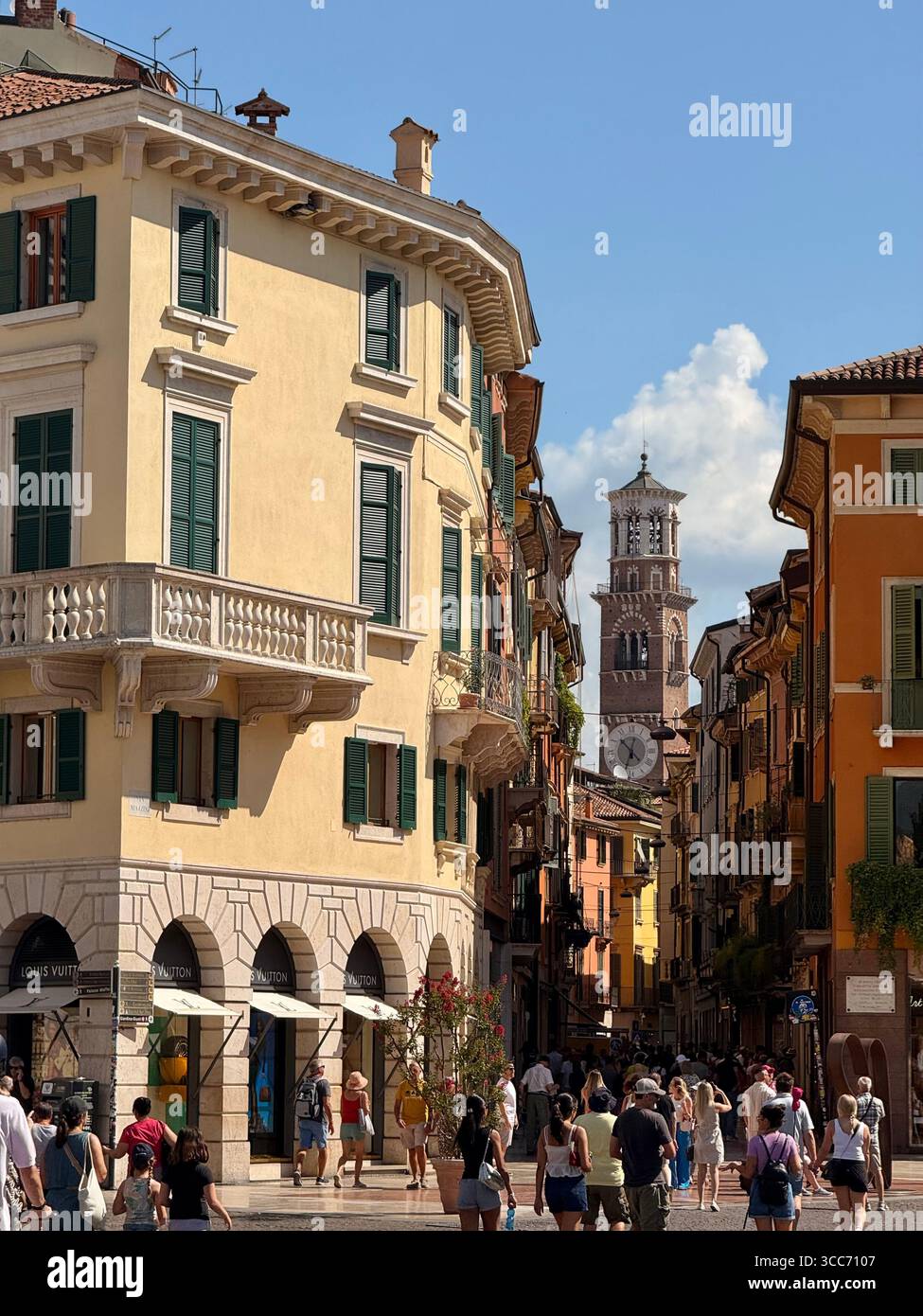 Verona,  Italy. Busy shoot streets off the Piazza Bra. - Smartphone Captured Stock Image