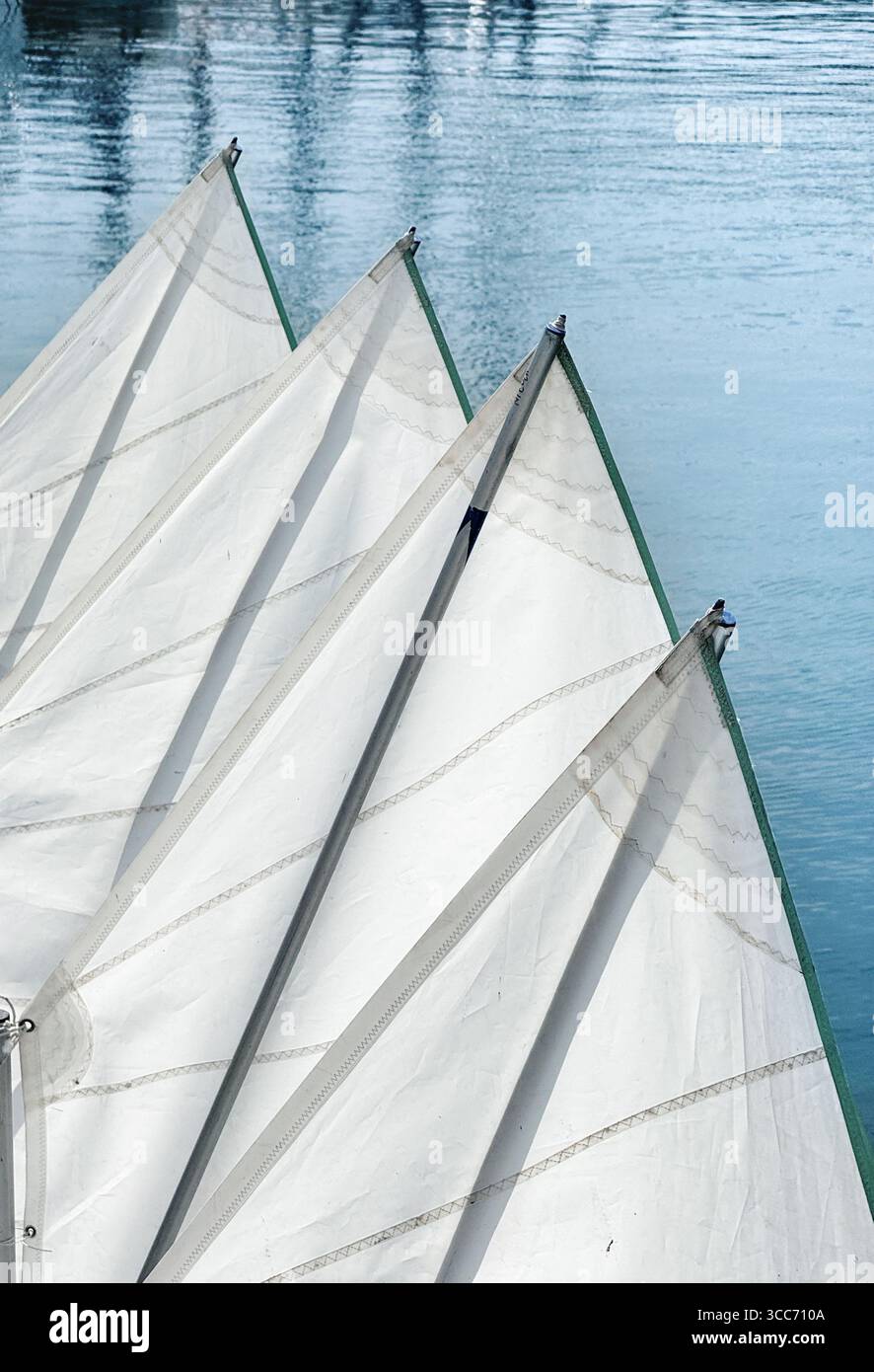 Abstract of sails in the harbour at Salo on Lake Garda, Italy. - Smartphone Captured Stock Image