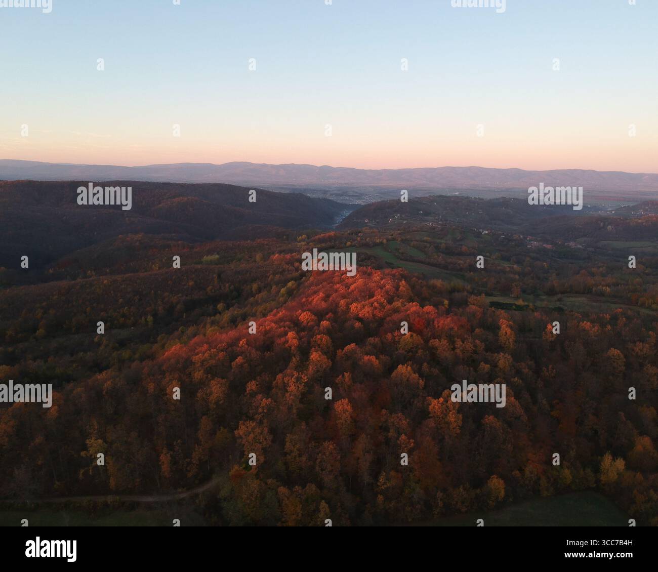 Sunset reflection on the forest Stock Photo
