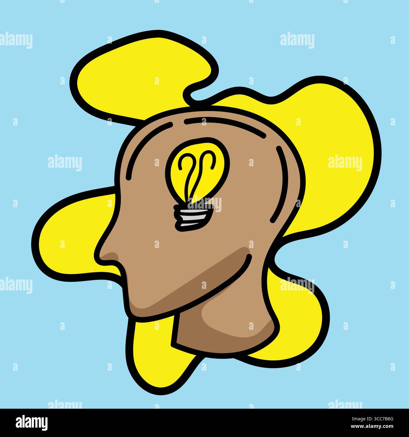 Light bulb shining inside human head symbolizing new idea Stock Vector
