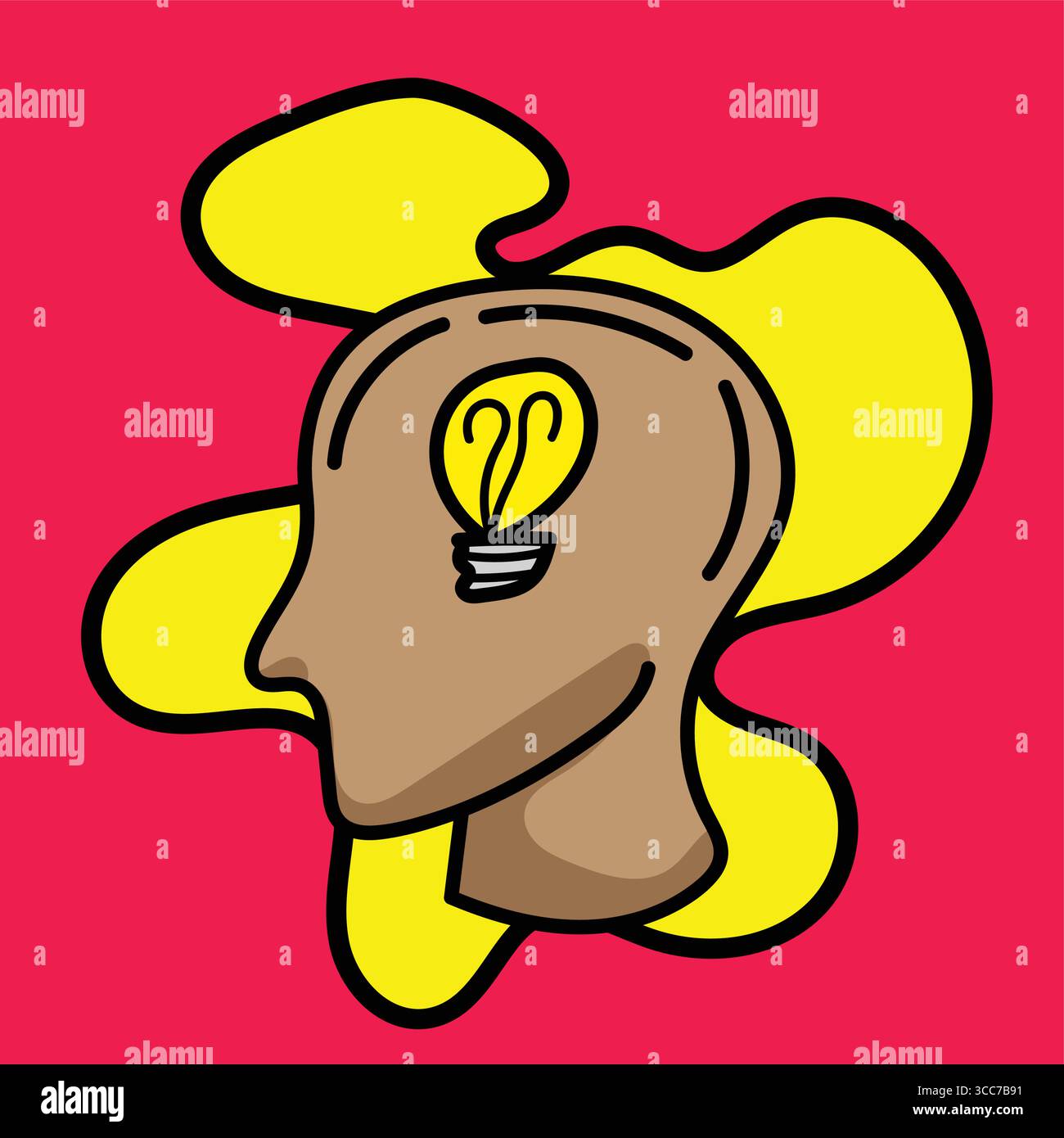 Light bulb shining inside human head symbolizing new idea Stock Vector