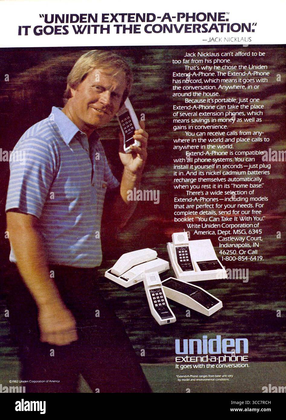 1982 Uniden cordless phones ad featuring Jack Nicklaus Stock Photo - Alamy