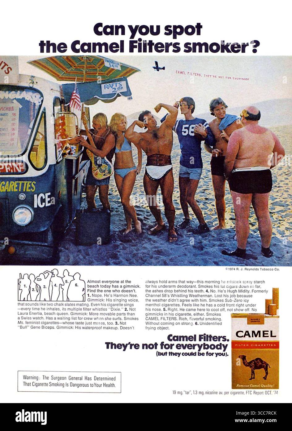 how much was cigarettes in 1975 1975 Camel cigarettes ad, Can you spot the Camel Filters smoker Stock Photo