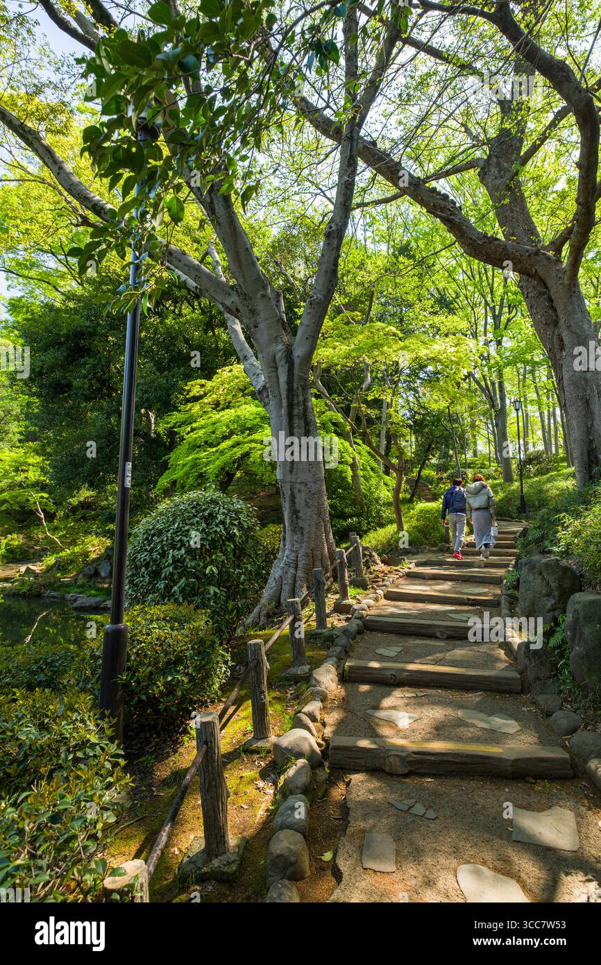 People walking on path under tree canopy in Arisugawa-no-miya Memorial ...