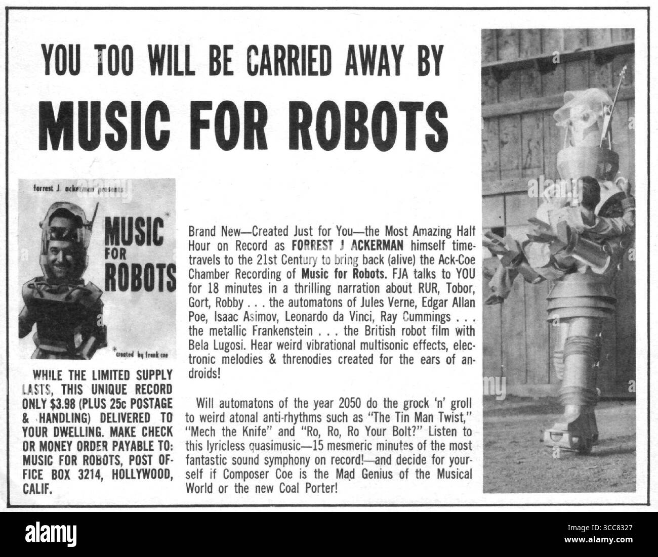 1962 Forrest J Ackerman Ack-Coe Chamber Recording Music for Robots ad Stock Photo