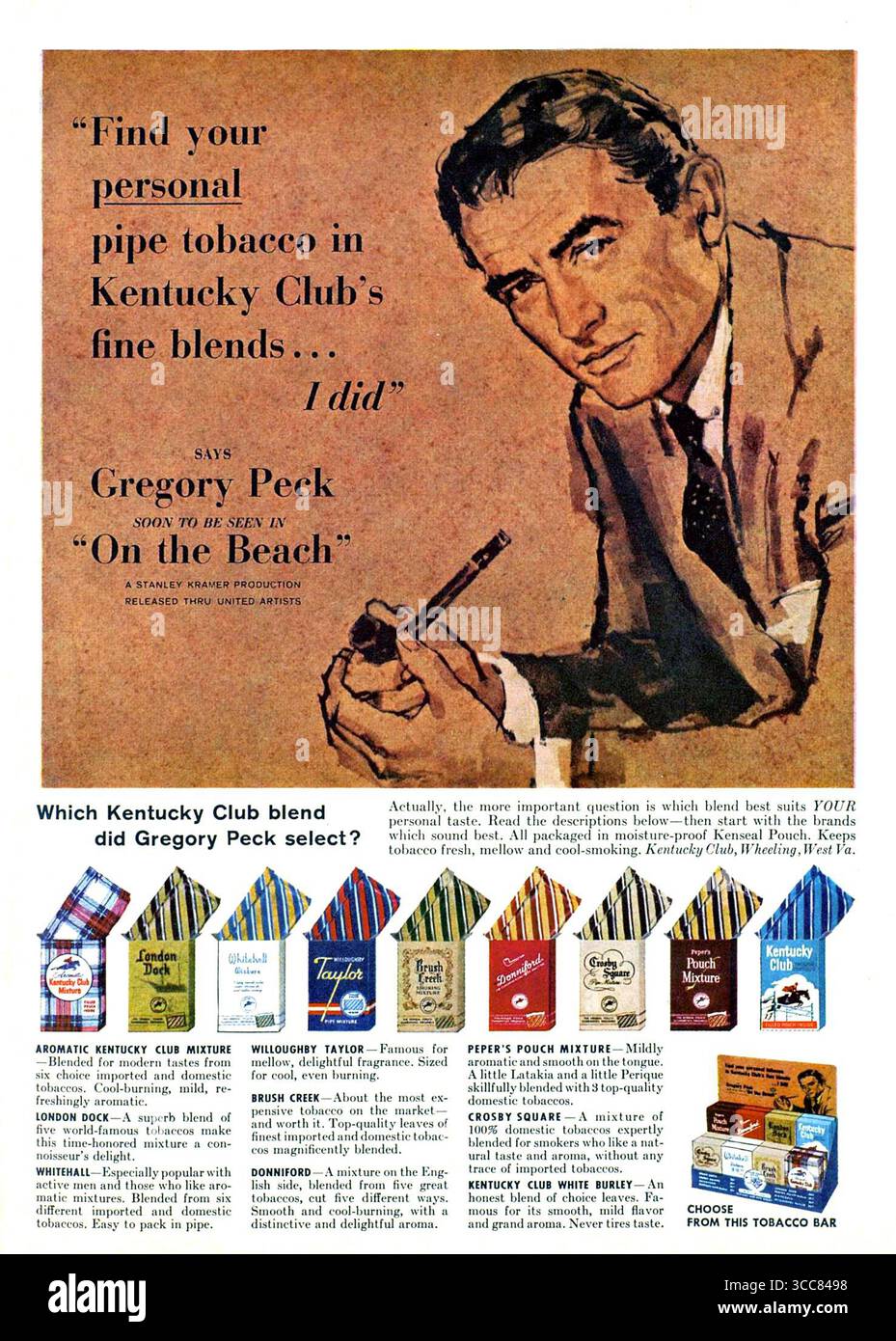 1959 Kentucky Club pipe tobacco ad featuring Gregory Peck Stock Photo