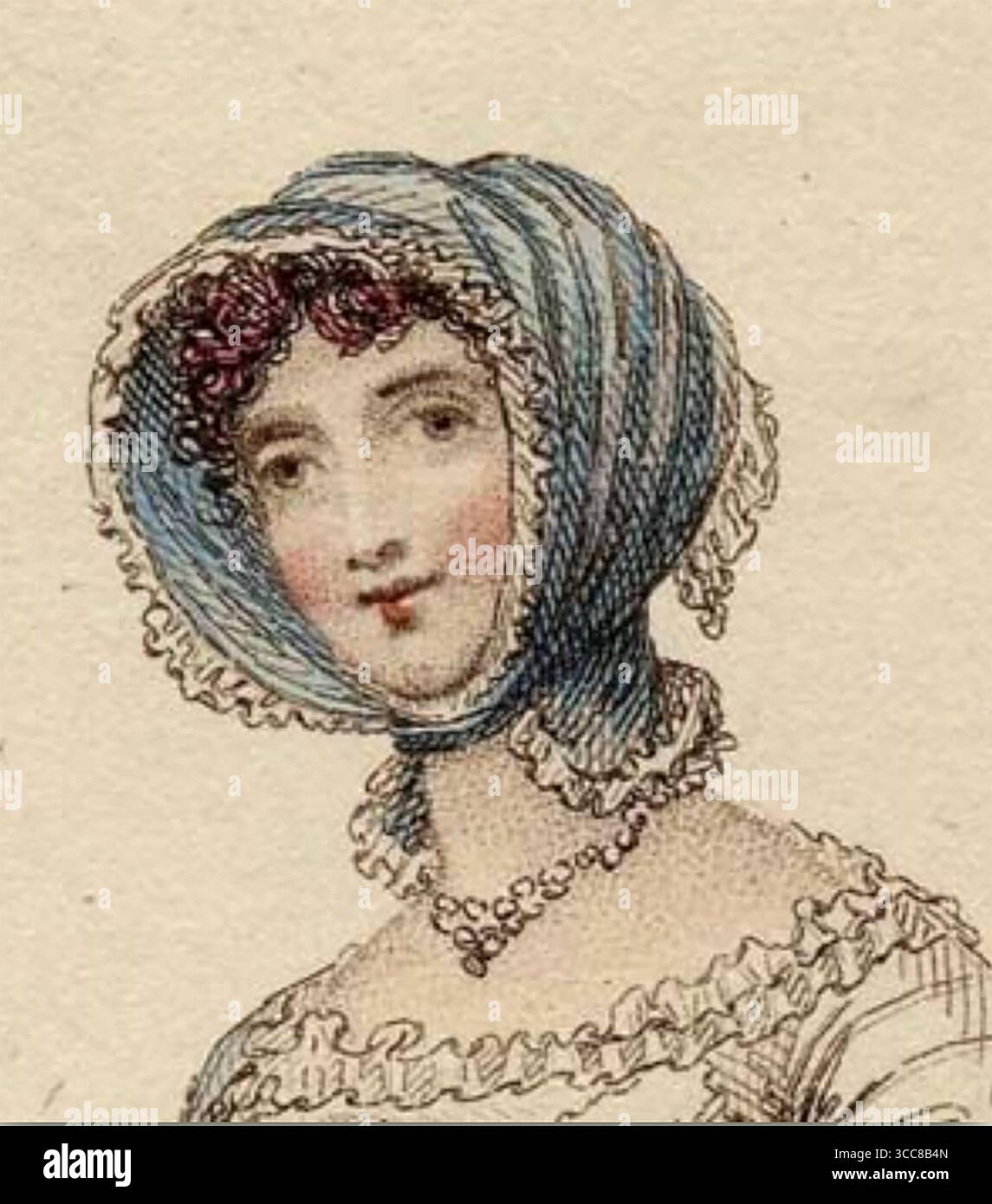 BONNET. A woman wearing a Calash bonnet about 1825 Stock Photo