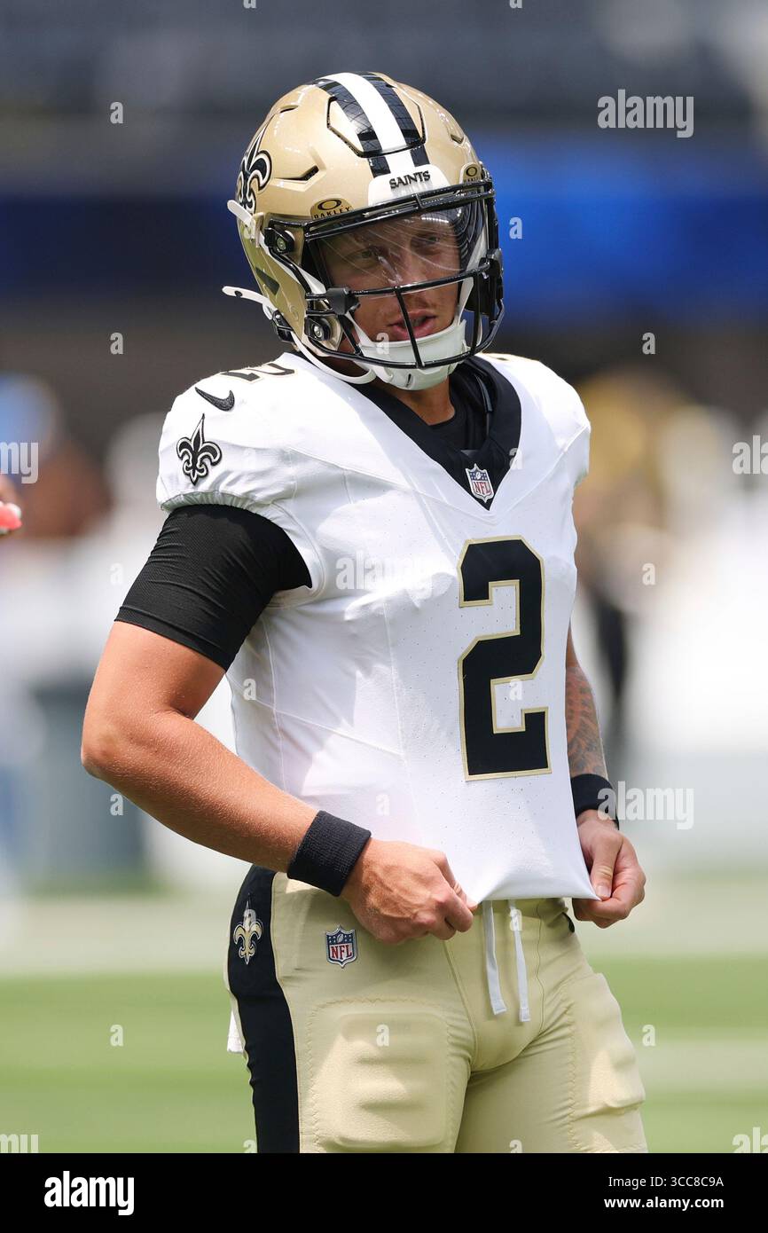 New Orleans Saints quarterback Spencer Rattler (2) warms up before a ...