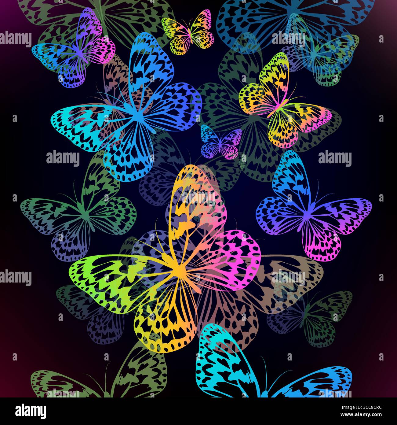 Background with gradient butterflies. hand drawn. Not AI, Vector illustration Stock Vector