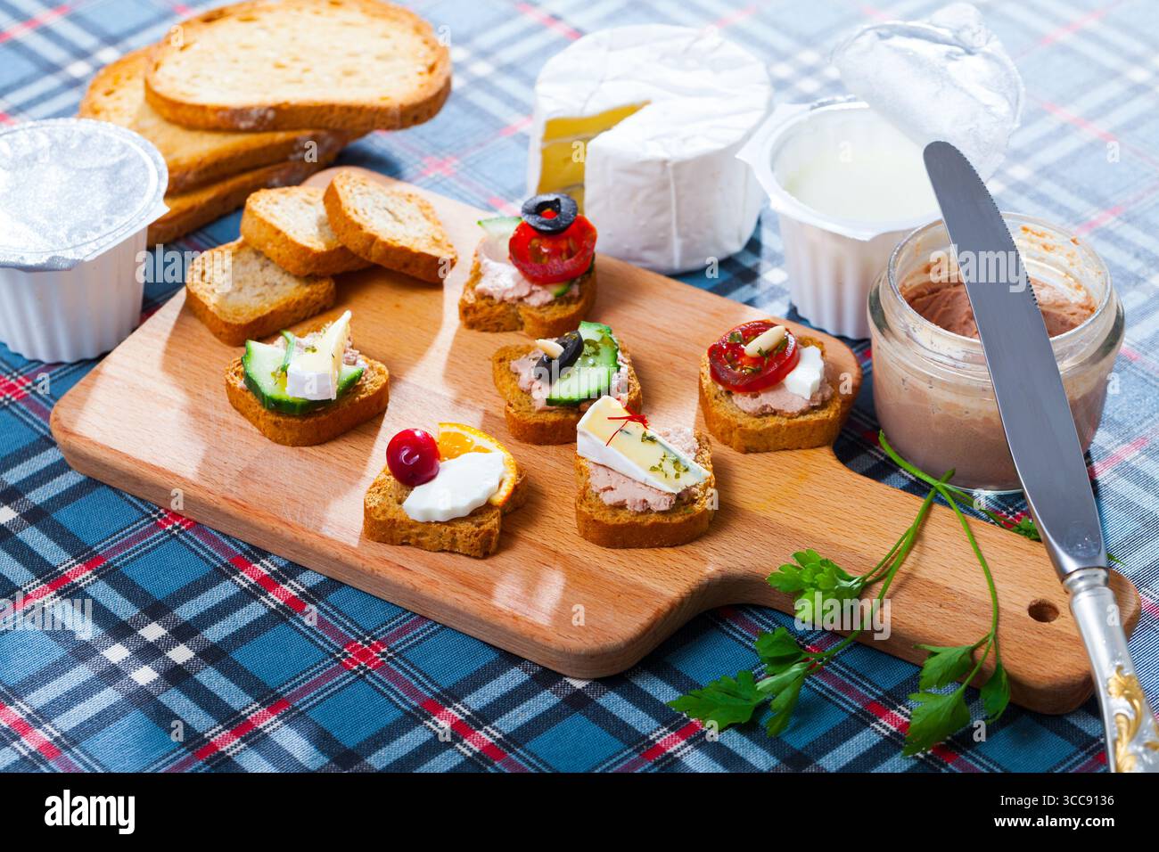 Assorted homemade canape appetizers Stock Photo