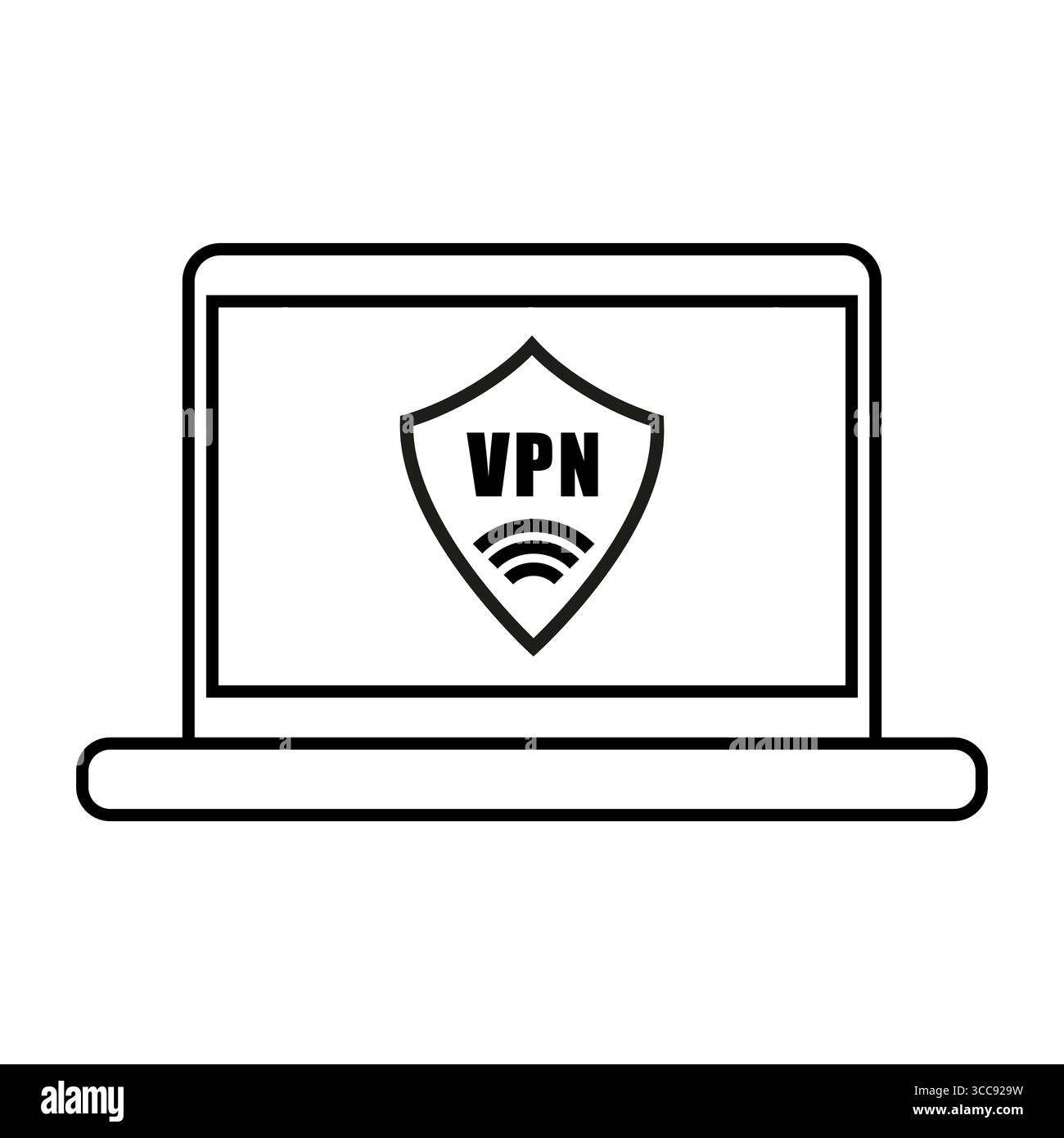 Laptop computer shield. VPN service icon. Safe connection Vector. Internet security symbol. Stock Vector