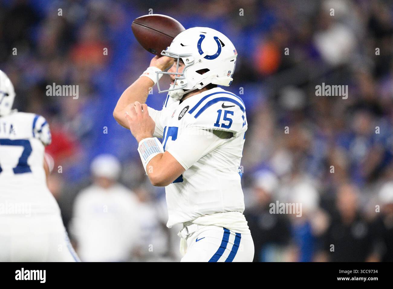 Indianapolis Colts quarterback Riley Leonard (15) in action during the ...