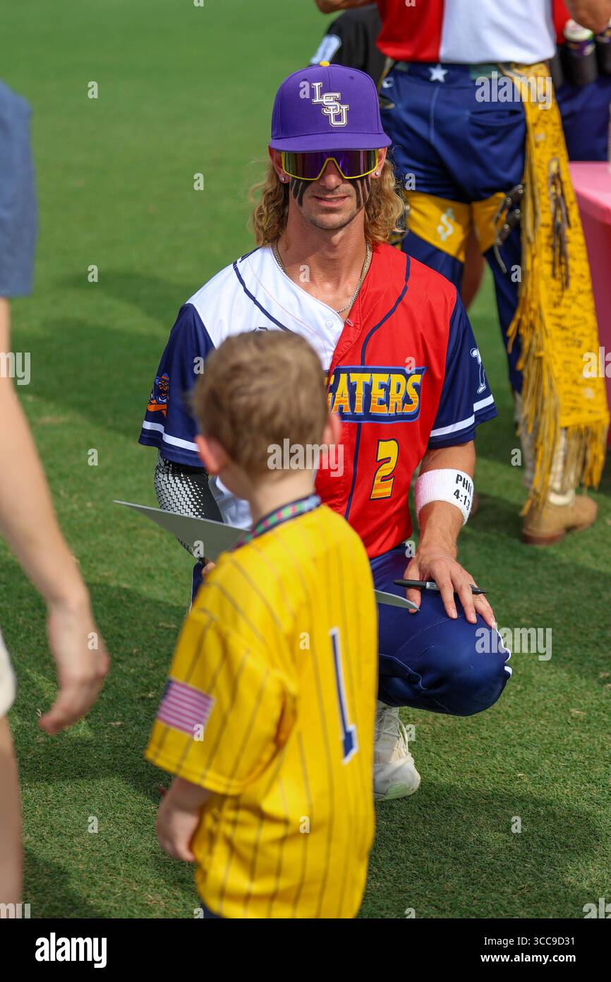August 09, 2025: The Tailgaters Zach Watson (2) visits with a