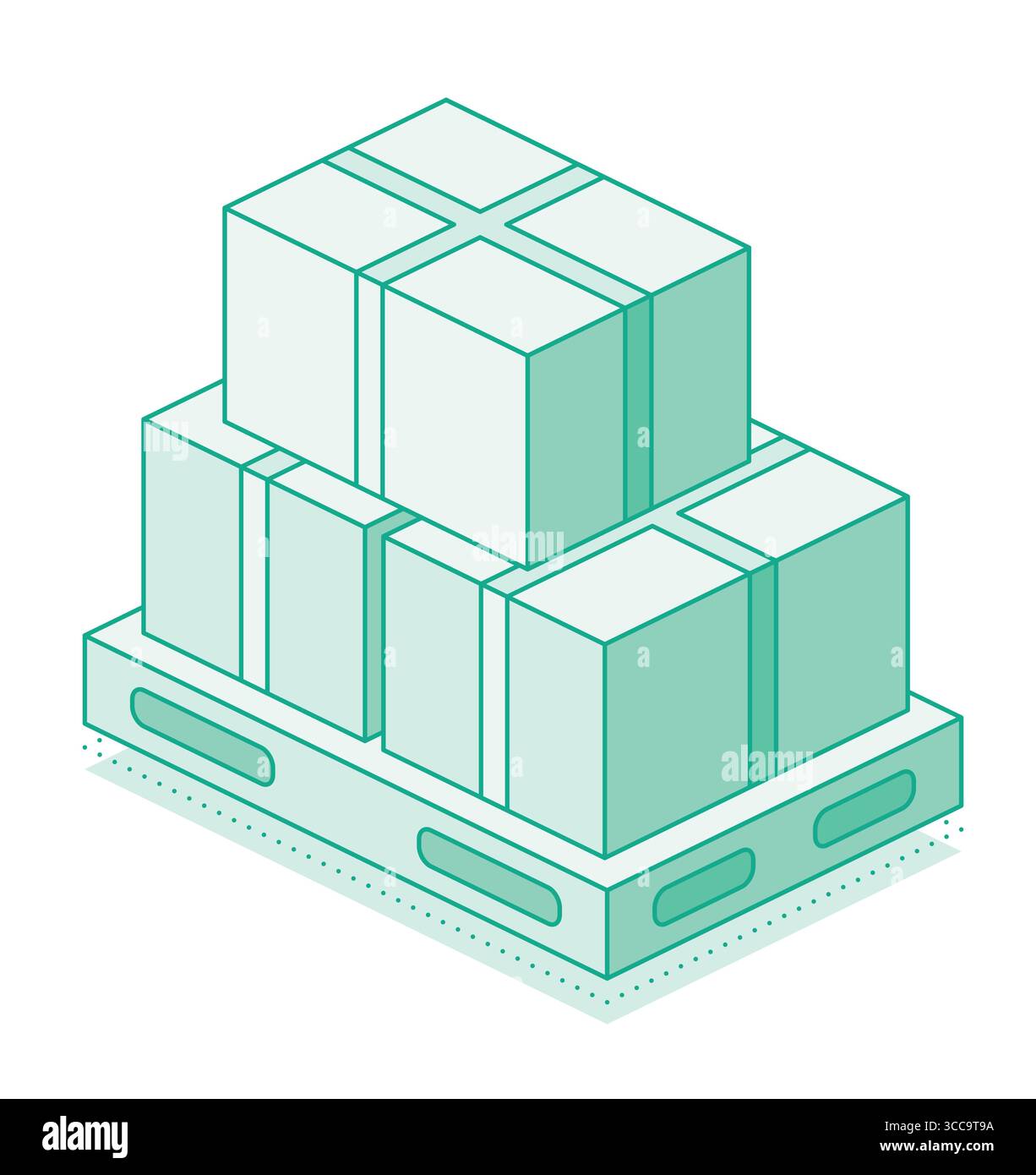 Isometric outline cardboard boxes stacked on a wooden pallet. Vector ...
