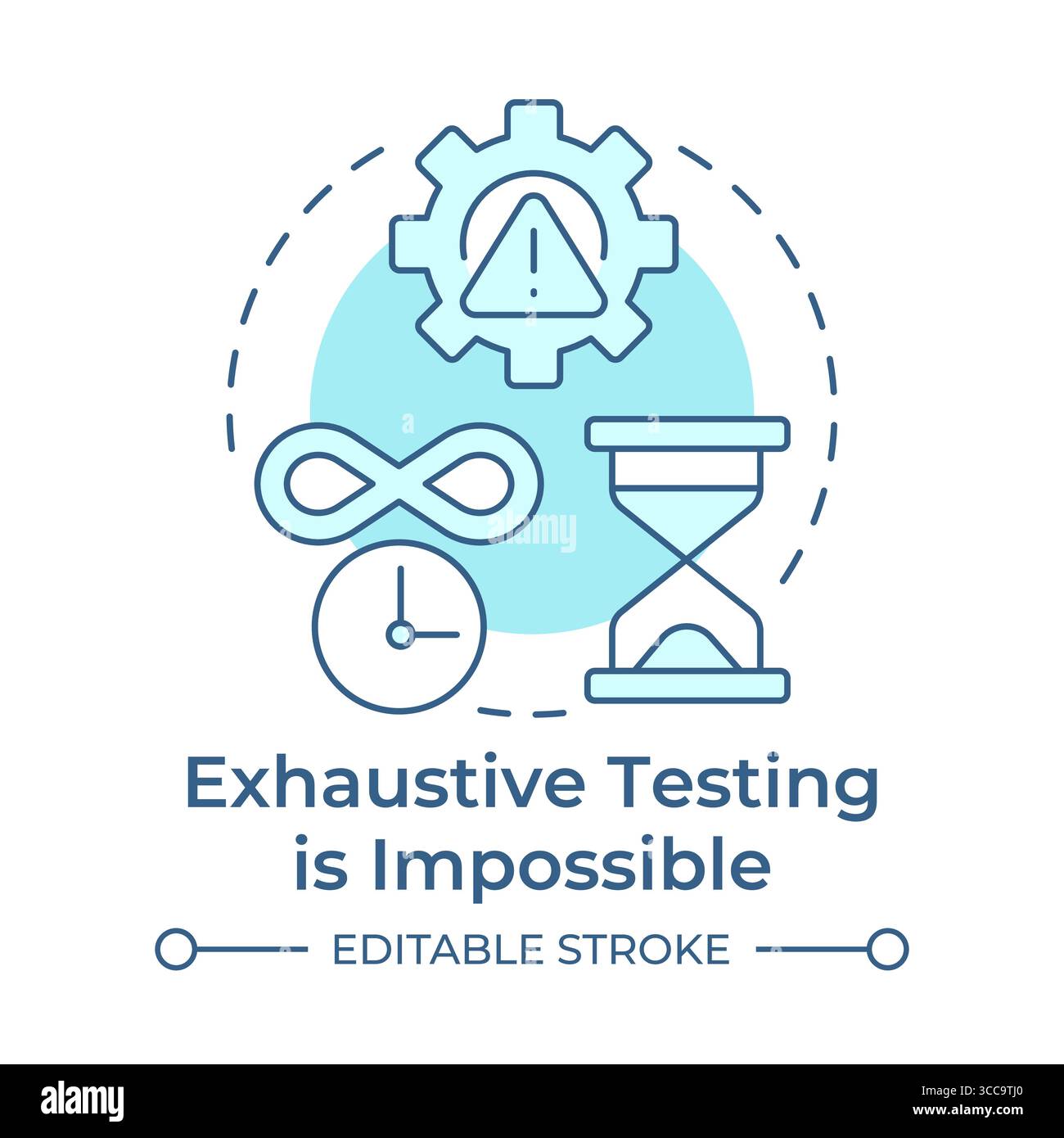 Exhaustive testing is impossible soft blue concept icon Stock Vector