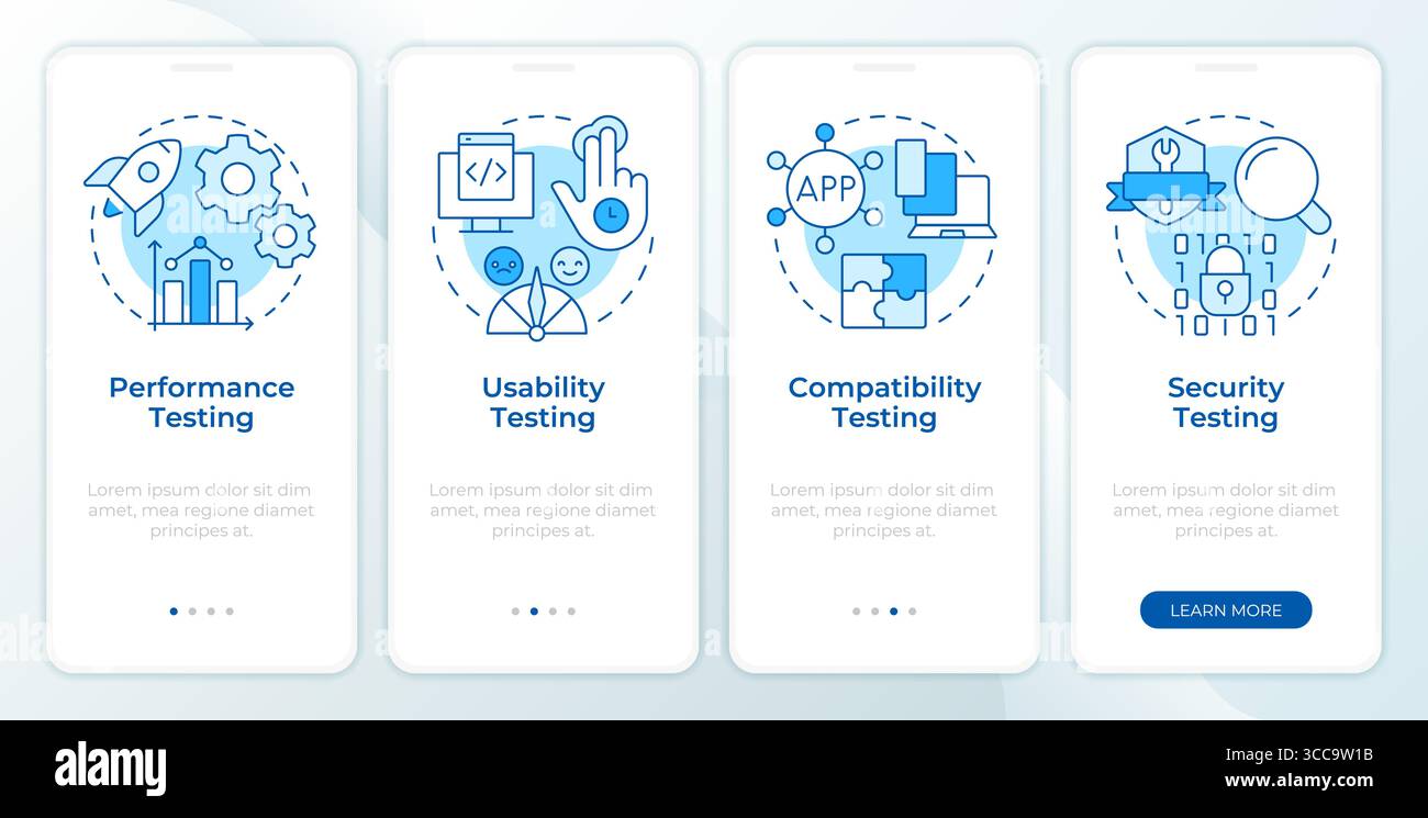 Software usability testing blue onboarding mobile app screen Stock Vector