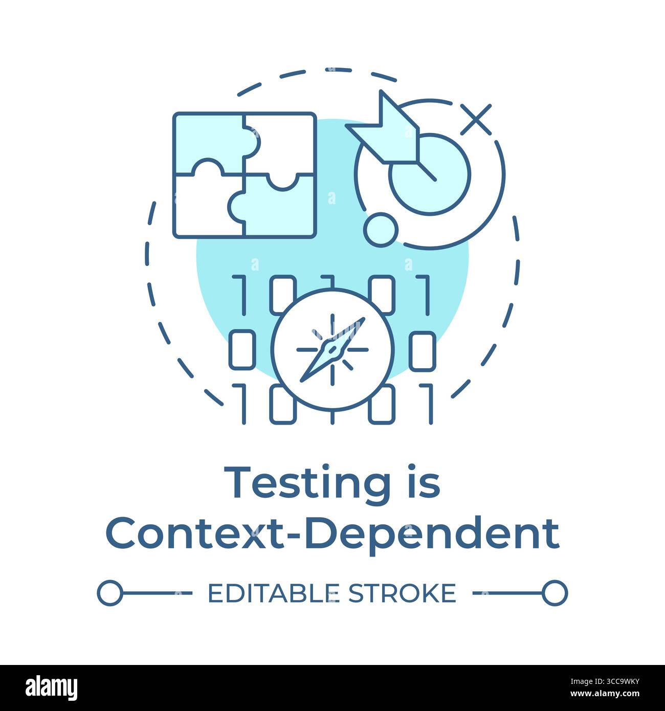 Testing is context-dependent soft blue concept icon Stock Vector