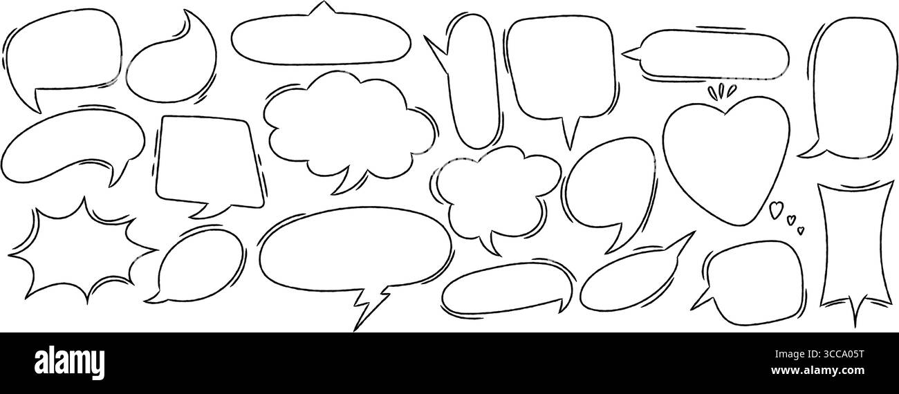 Hand drawn crayon speech bubbles set. Doodle style comic talk balloons collection. Vector sketch dialog frames isolated on white background Stock Vector