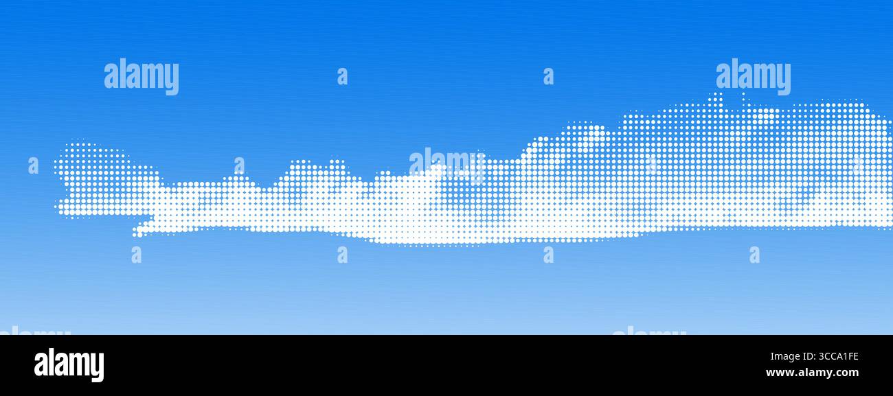 Retro halftone clouds on gradient sky. Retro dotted texture. Vintage pop art style Stock Vector