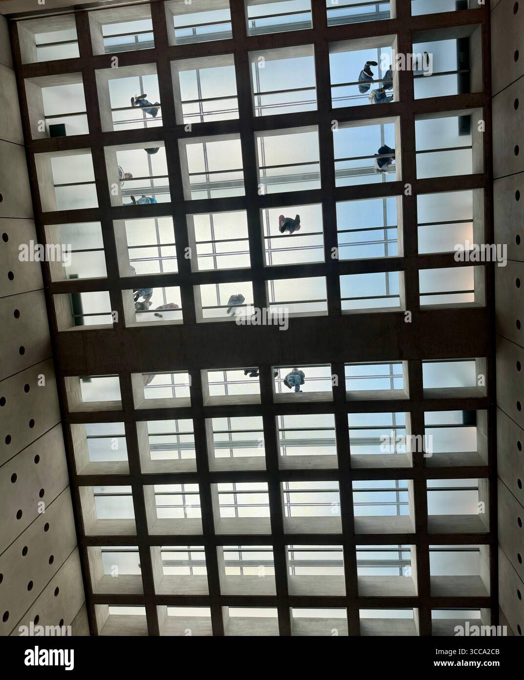 Interior view of the glass ceiling grid at the Acropolis Museum in Athens, Greece. - Smartphone Captured Stock Image