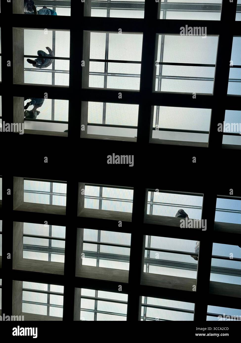 Interior view of the glass ceiling grid at the Acropolis Museum in Athens, Greece. - Smartphone Captured Stock Image