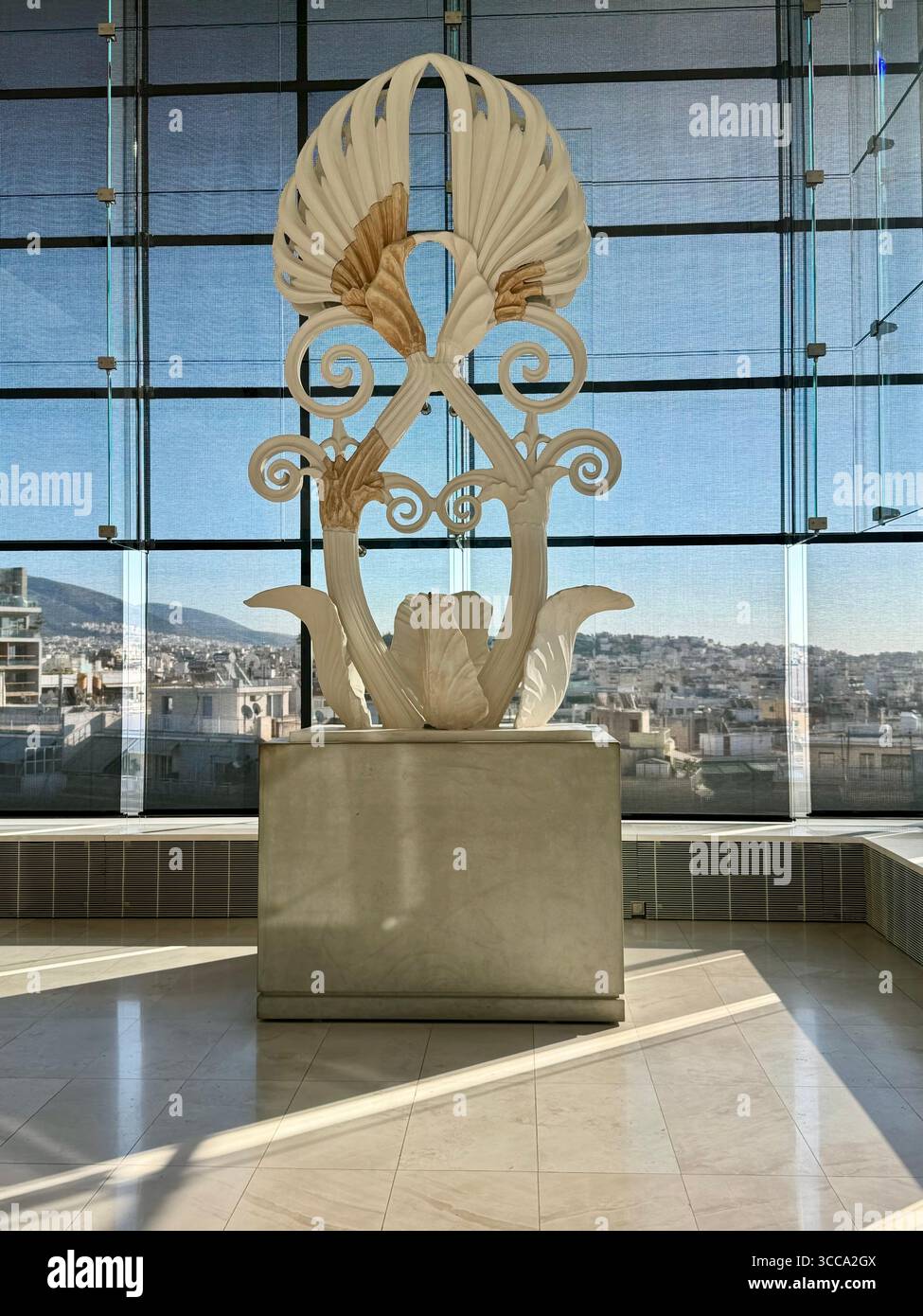 Ancient carved stone sculpture displayed inside the Acropolis Museum, Athens, Greece. - Smartphone Captured Stock Image