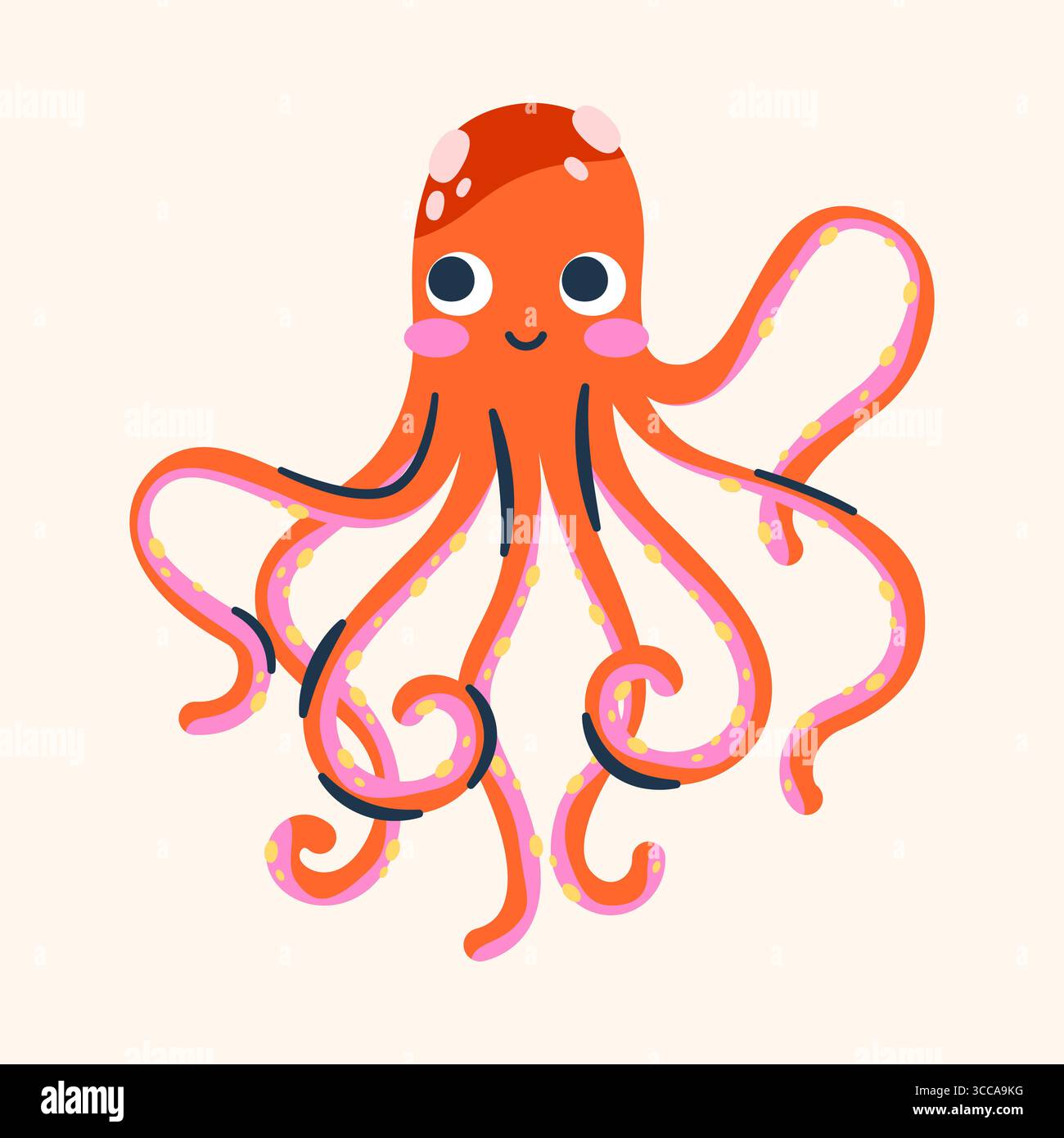 Vector cartoon smiling octopus. Underwater animal icon or sea habitat ...