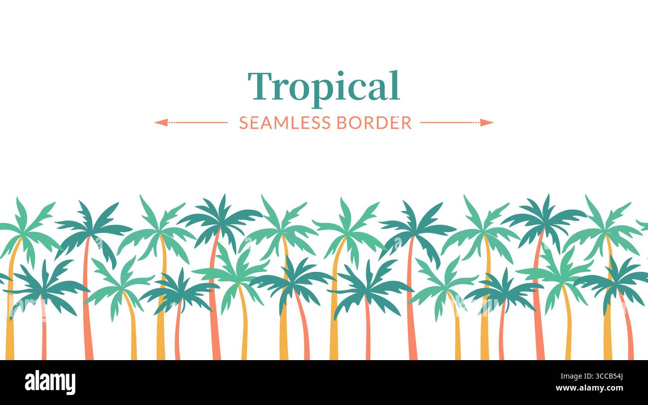 Palm trees vector seamless border. Tropical horizontal border frame ...