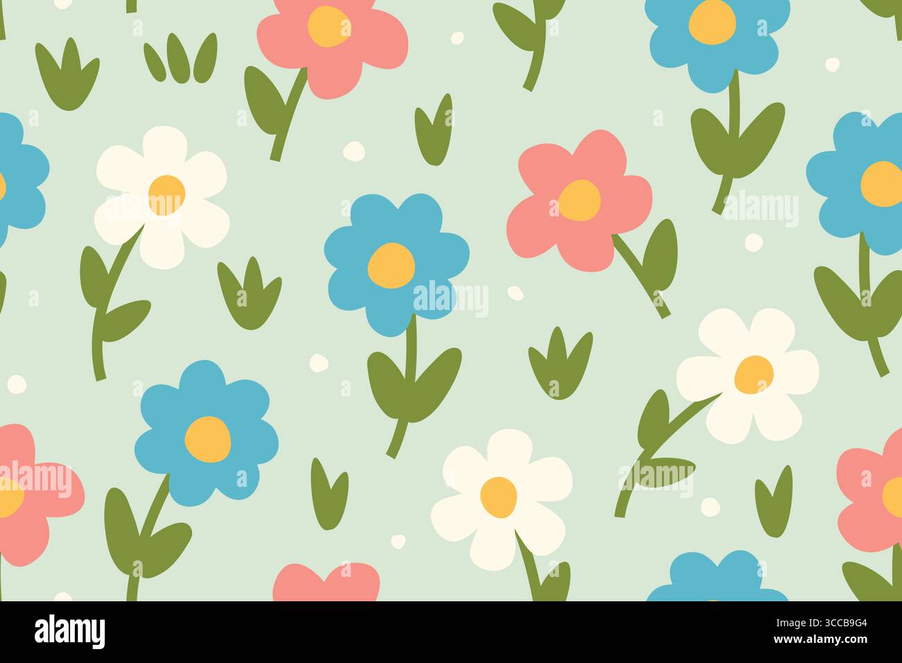 spring flowers seamless pattern; easter, springtime background- vector illustration Stock Vector