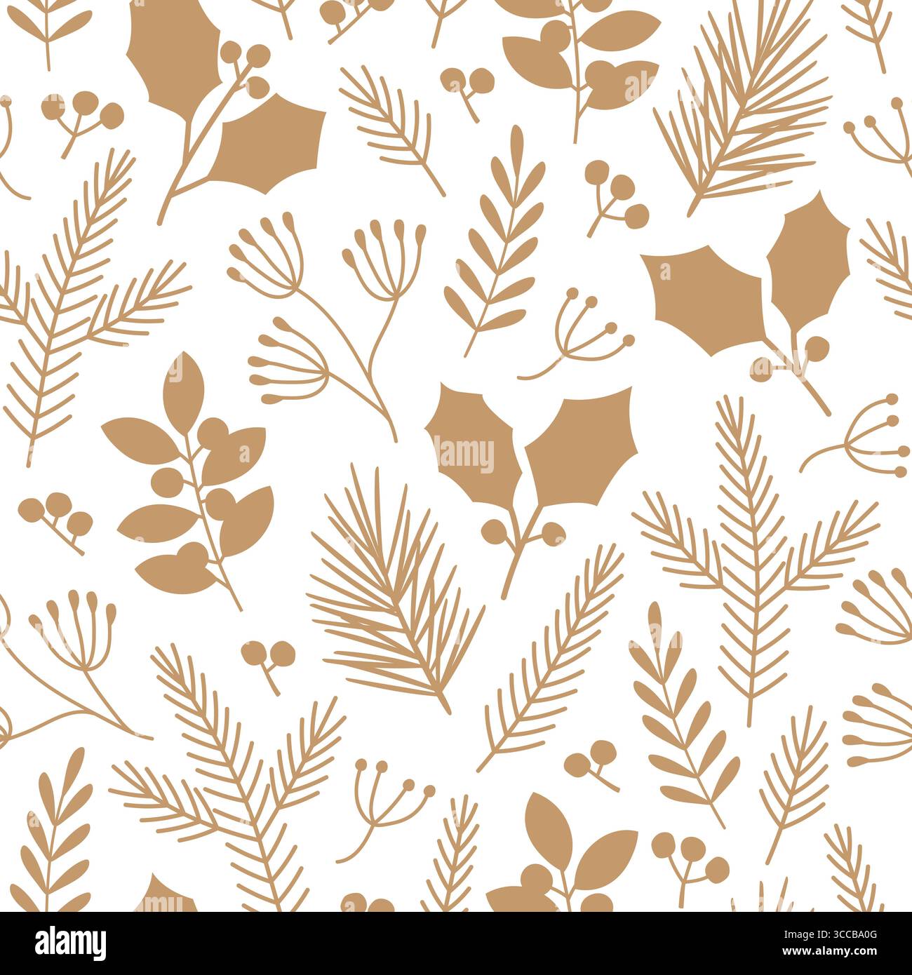 golden christmas, winter seamless pattern with floral elements - vector illustration Stock Vector
