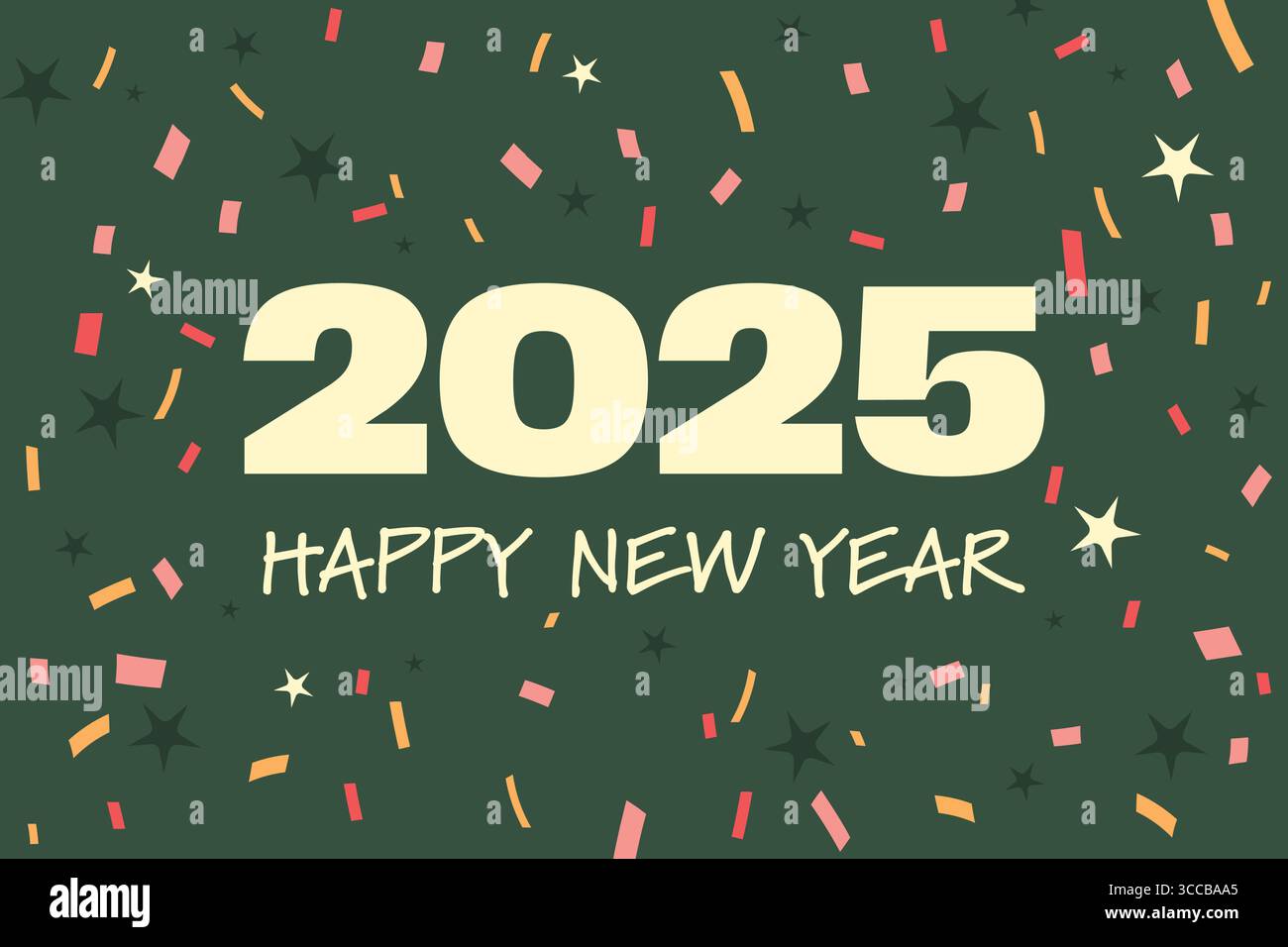 Happy new year 2025 on golden pattern with champagne glasses, fireworks, sparklers, bauble, christmas tree- vector illustration Stock Vector