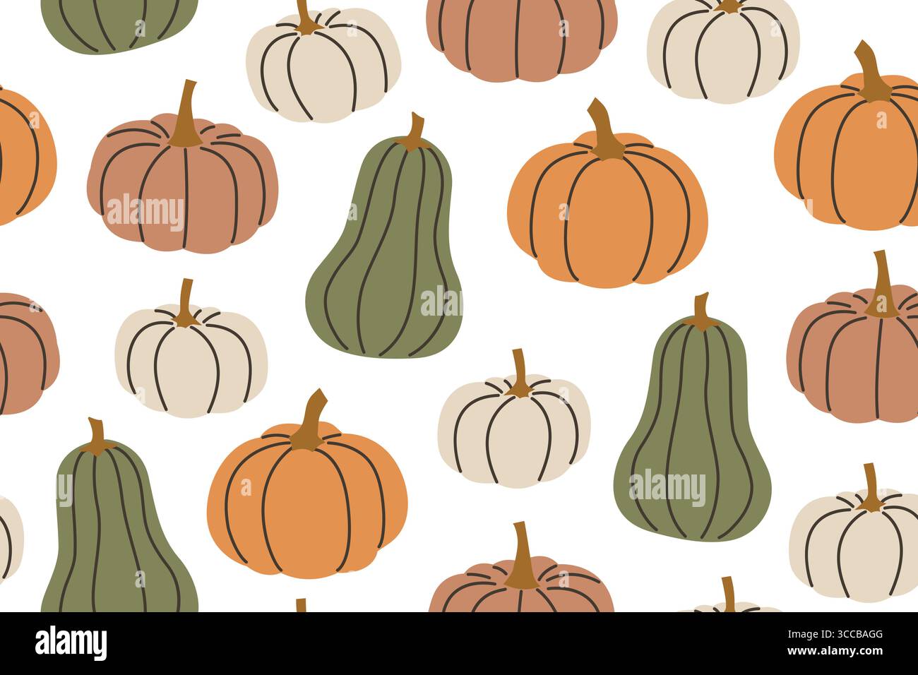 seamless pattern with different pumpkin; Halloween, autumn background - vector illustration Stock Vector