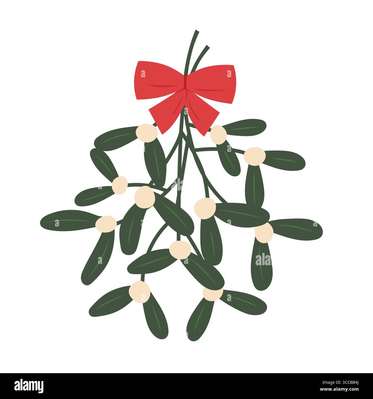 traditional christmas mistletoe bouquet with red ribbon - vector ...