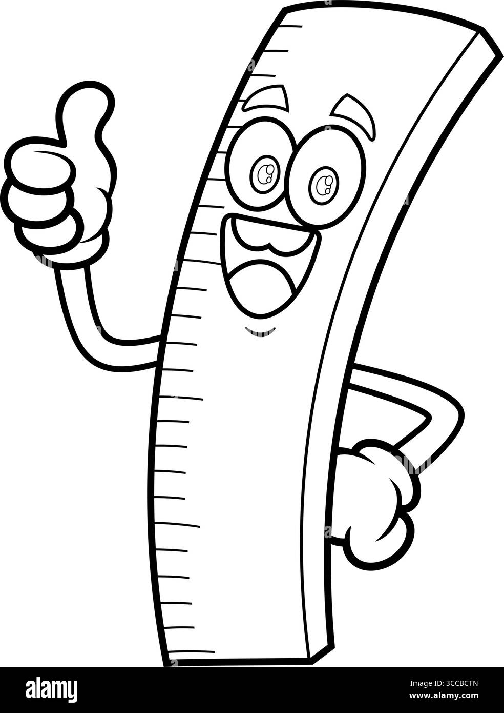 Outlined School Ruler Cartoon Character Giving The Thumbs Up. Vector ...