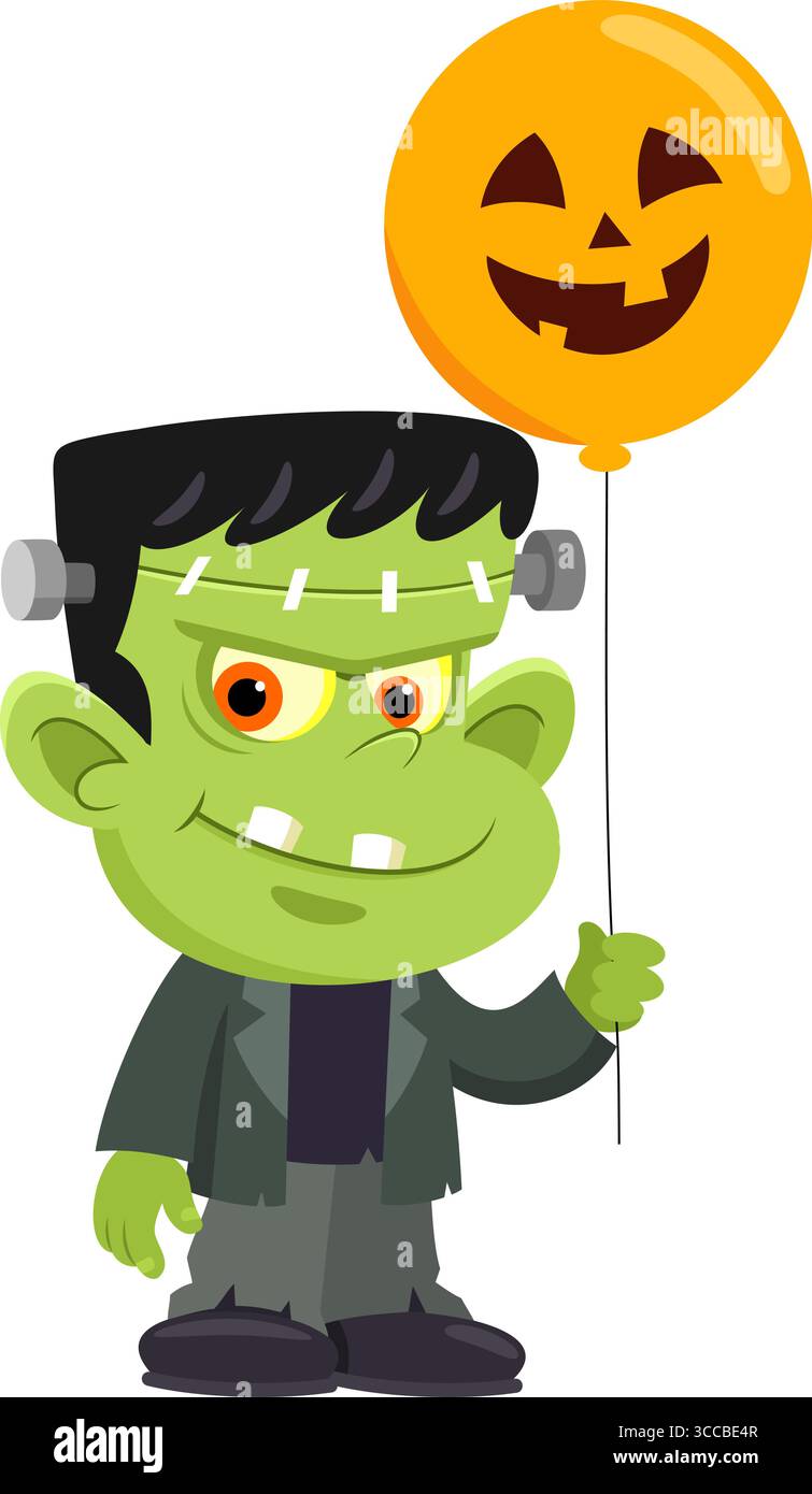 Cute Halloween Frankenstein Cartoon Character Holding A Skull Face ...