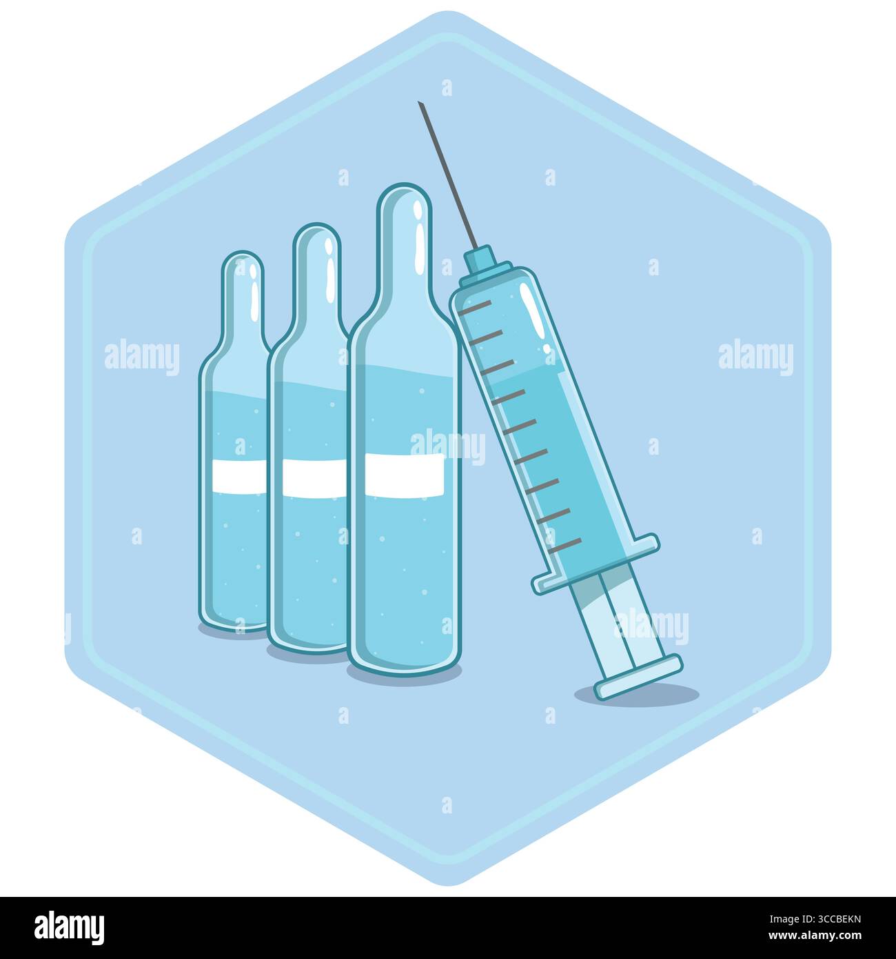 Syringe with Vaccine Ampoules Hexagon Icon Flat Medical Badge for ...