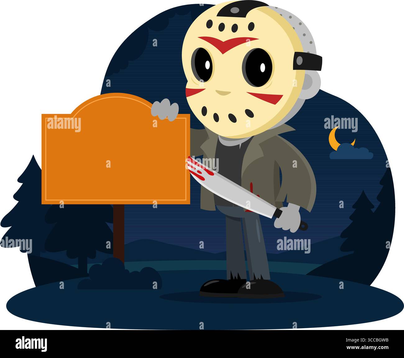 Cute Jason Murderer Cartoon Character Showing Blank Sign And Holding A ...