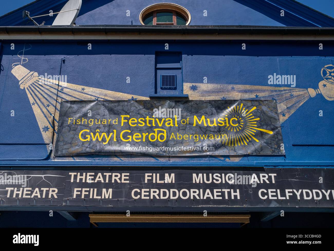 Festival of Music Sign outside the Theatre Gwaun in Fishguard Pembrokeshire West Wales UK Stock Photo